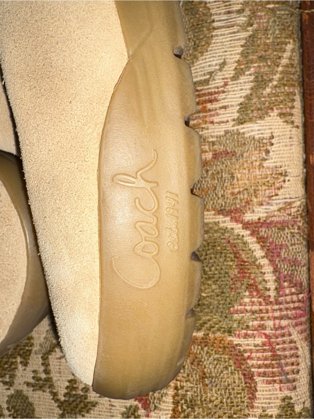 Coach Cream Suede Ankle Booties with Multicolor Striped Knit Cuff - Picture 3 of 4